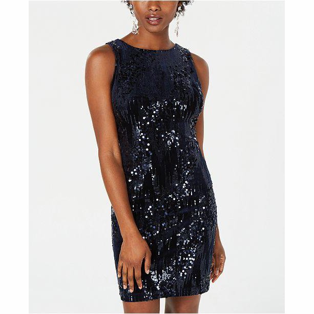 Emerald Sundae Juniors' Velvet Sequined Bodycon Dress Navy, Size Mediu Vanessa Jane Emerald Sundae Juniors' Velvet Sequined Bodycon Dress Navy, Size Mediu Vanessa Jane