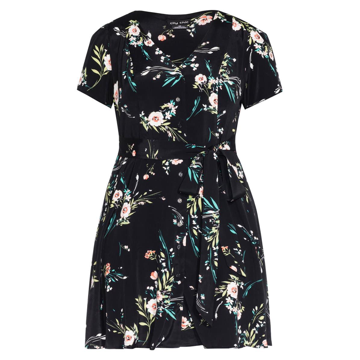 City Chic Plus Floral Button-Front Dress, Size XXL