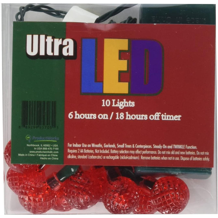 Ultra LED Battery Operated Rasberry Twinkle 10 Lights with Timer