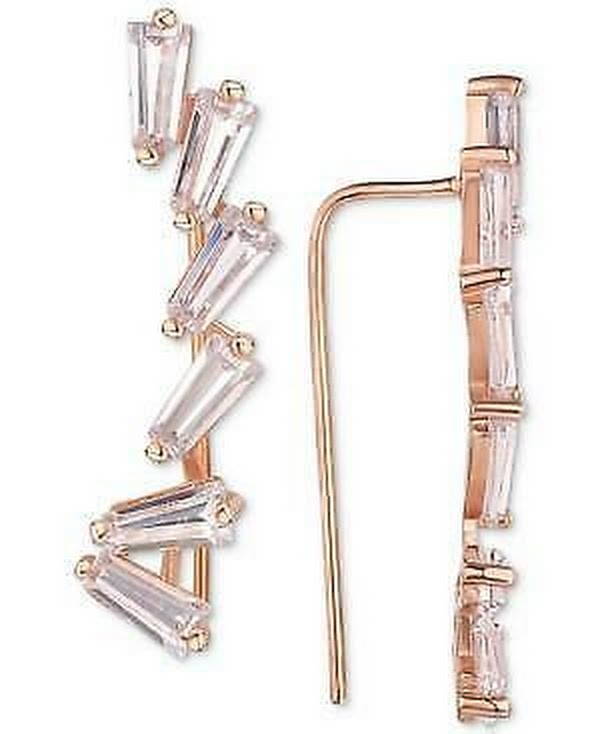 Tiara Cubic Zirconia Ear Climbers in 14k Rose Gold-Plated Sterling Silver