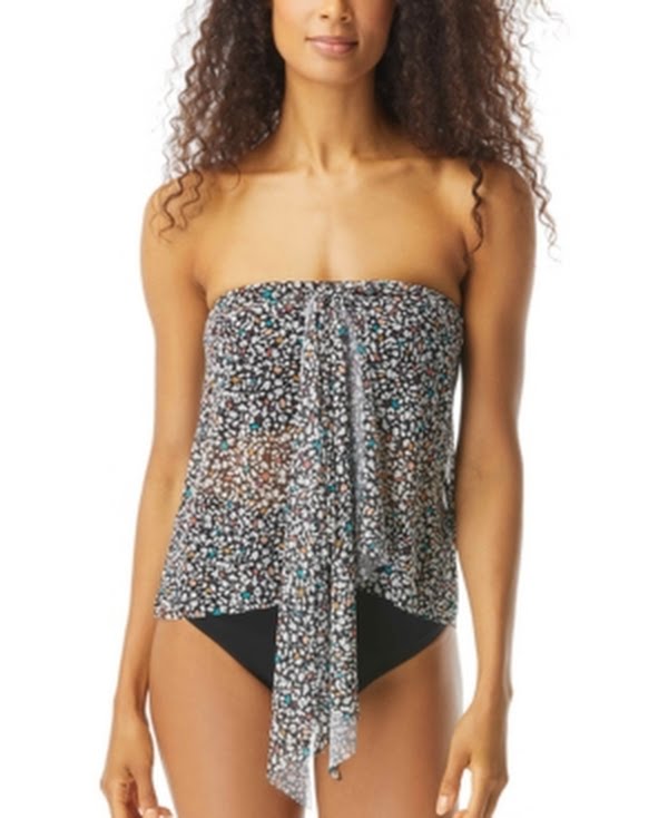 Coco Reef Womens Black Printed Stretch Adjustable Tie Bandeau Tankini 32DD