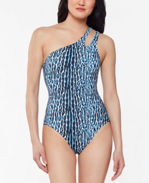 Jessica Simpson Printed Sassy Safari One-Shoulder One-Piece Swimsuit