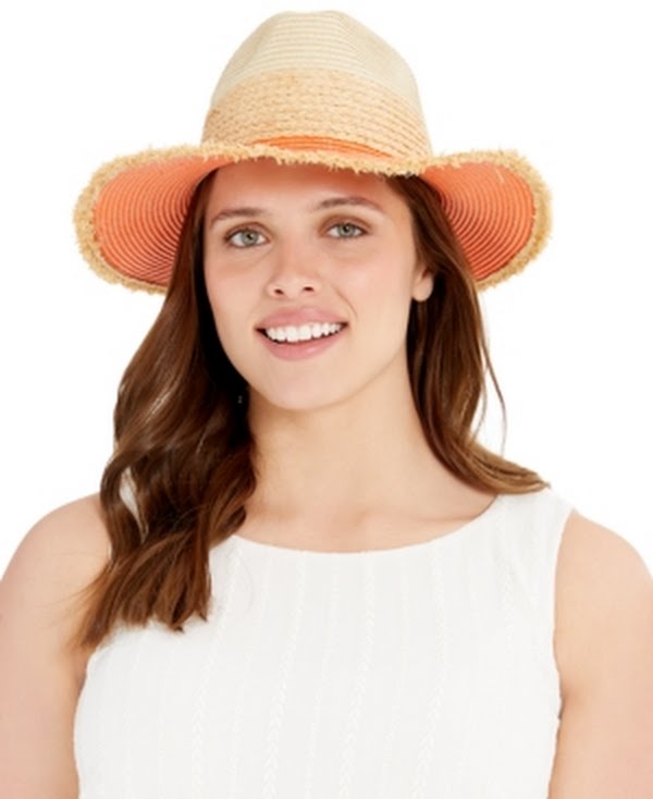 Steve Madden Straw Colorblocked Panama Hat Womens One Size Fits Most