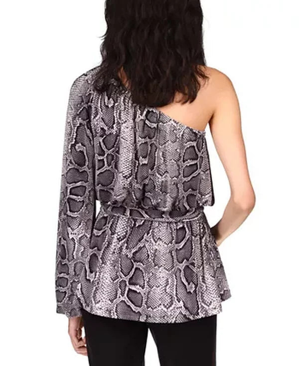 Michael Michael Kors One-Shoulder Snake-Print Tunic, Size Xxs