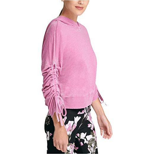 DKNY Women's Sport Relaxed Cinch-Sleeve Hoodie Light Peony, Small