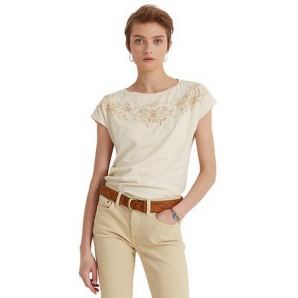Lauren Ralph Lauren Womens Embroidered Cotton Blend T-Shirt