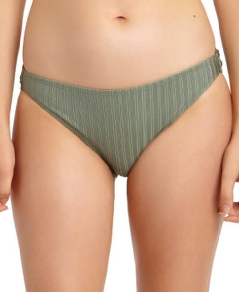 California Waves Sage Metallic Ribbed Hipster Bikini Swim Bottom, Us X-Small