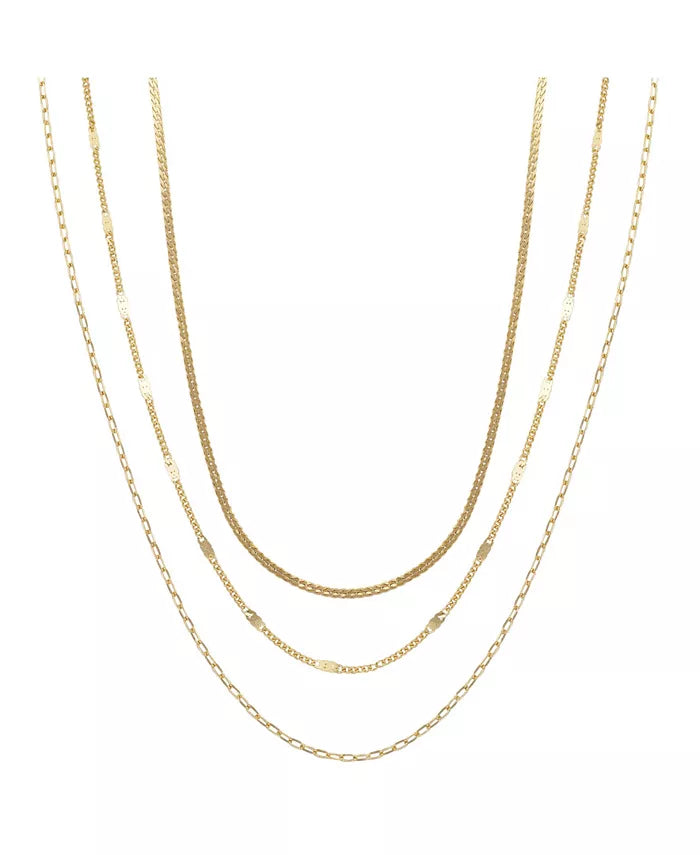 Unwritten 14K Gold Flash Plated 3-Pieces Layered Chain Necklace Set