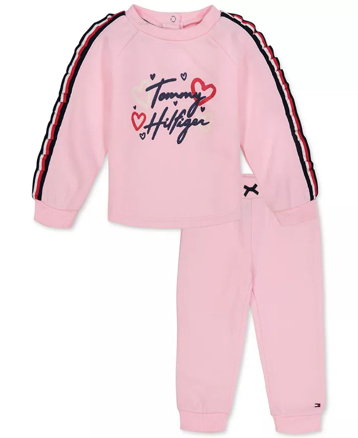 Tommy Hilfiger Baby Girls 2-Pc. Fleece Sweatshirt and Jogger Pants Set, 3-6 Mo
