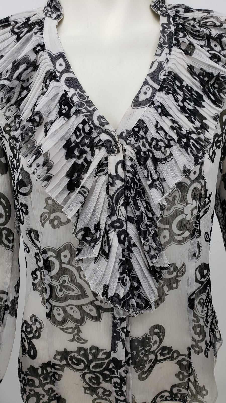 White House Black Market Blouse Semi Sheer Floral Long Sleeve Top, Size 8