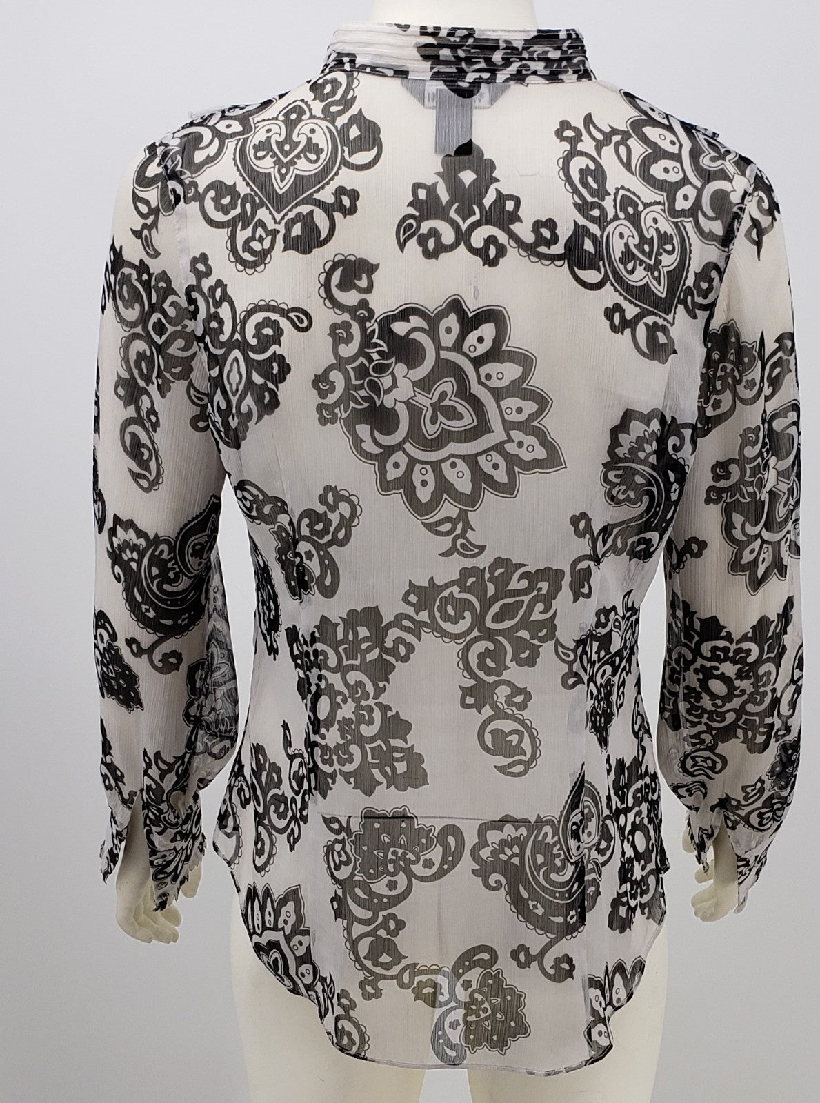 White House Black Market Blouse Semi Sheer Floral Long Sleeve Top, Size 8