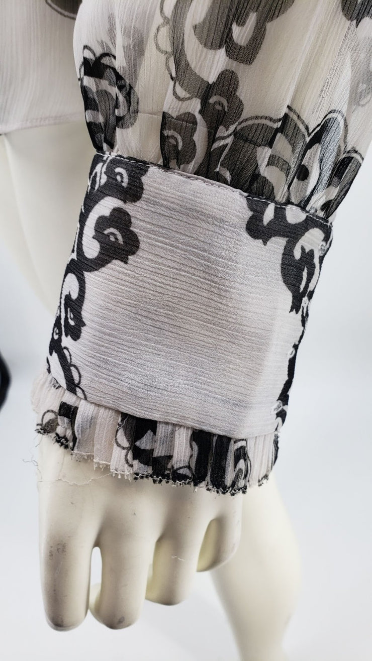 White House Black Market Blouse Semi Sheer Floral Long Sleeve Top, Size 8