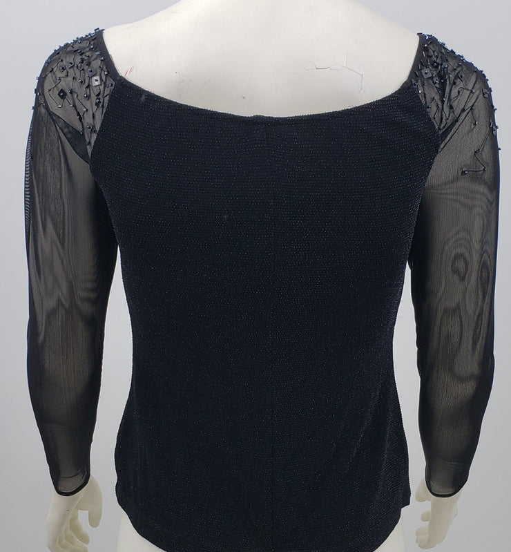JR Nites by Caliendo Vintage Black Blouse, Size 8 Sheer Sleeves/Back
