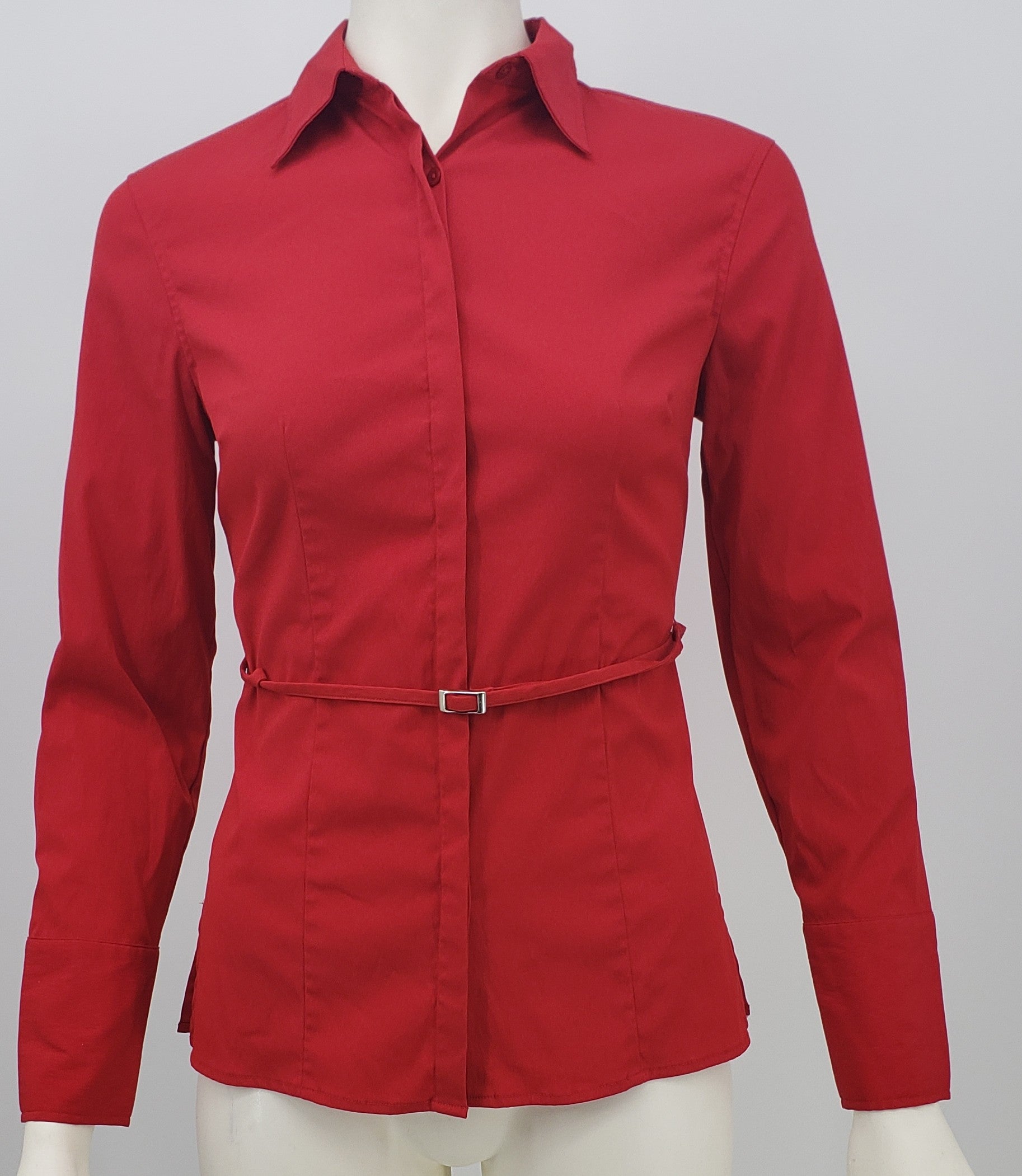 Womens Express Design Studios Top Red Button Down stretch, Size 3/4