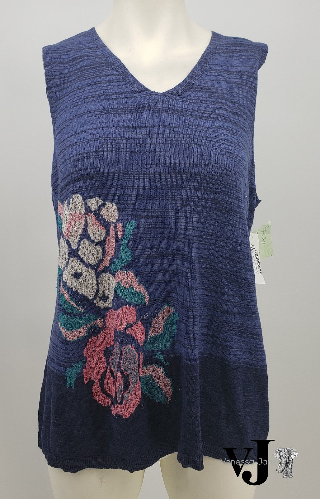 Style & Co Sleeveless Printed V-Neck Sweater, Size Large