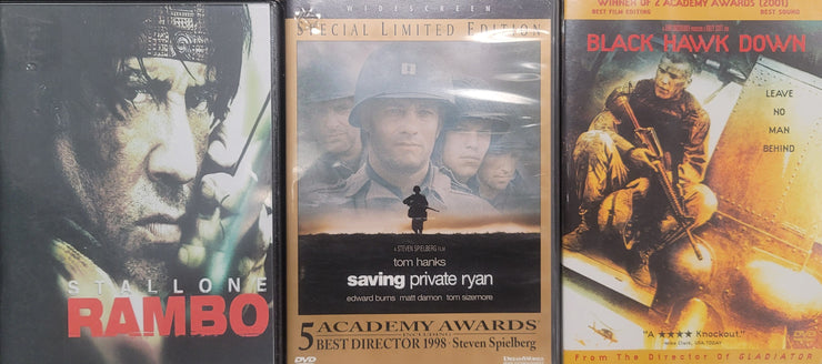 War Movie 3 Piece DVD Combo: Rambo, Saving Private Ryan SE, Black Hawk Down