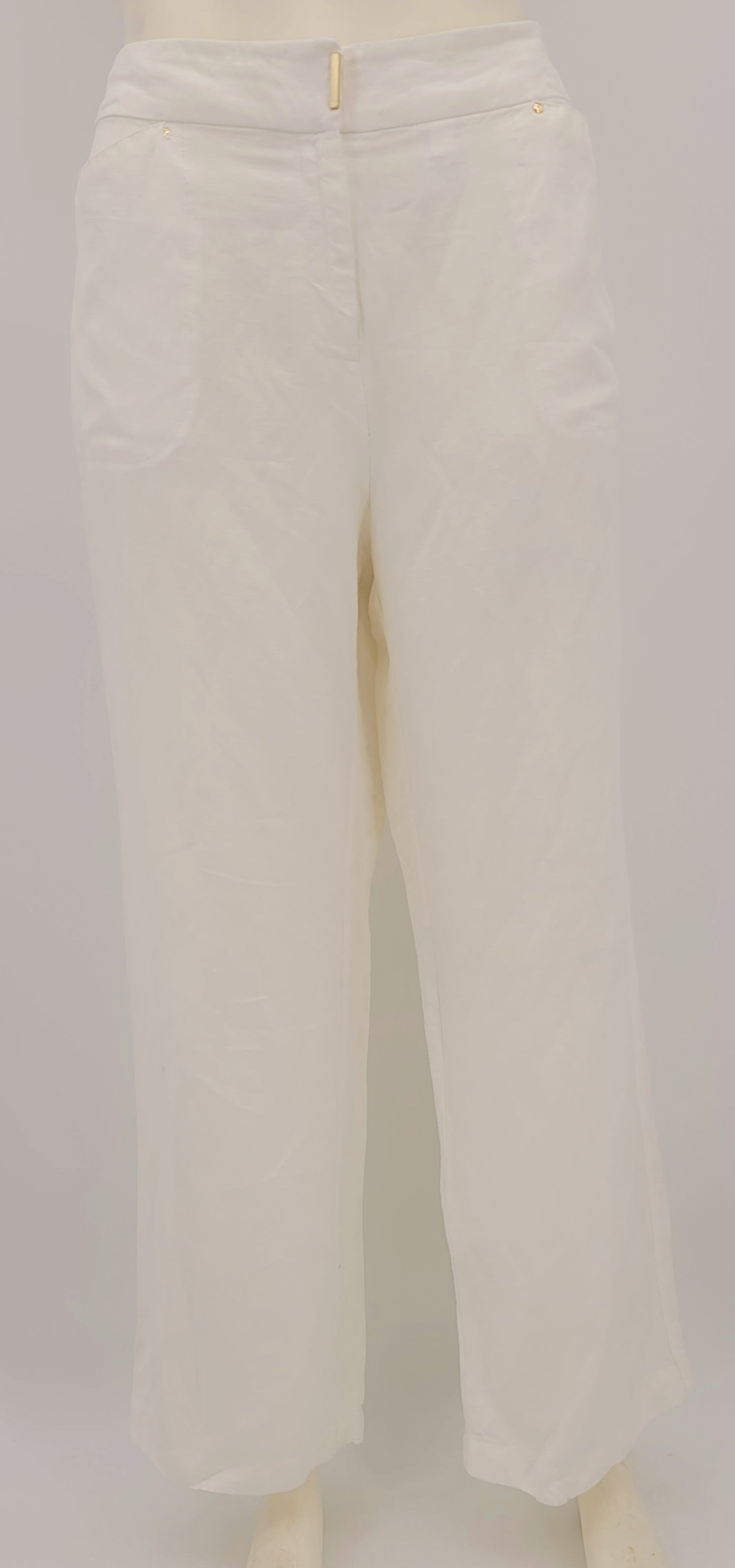 JM Collection Cotton Waistband Linen Blend Casual Pants Bright White, Medium