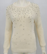 I-N-C Womens Embellished Pullover Sweater, Off-White, M