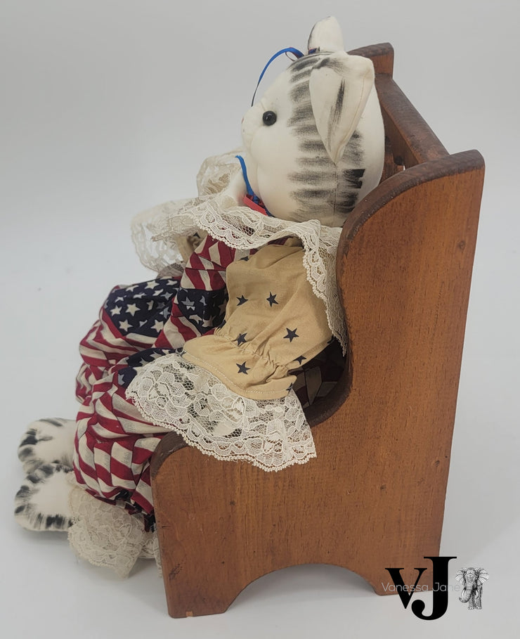 Vintage Americana Cat Doll with Handcrafted Wood Chair by Duke & Dusk