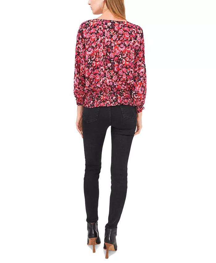 Vince Camuto Floral-Print Smocked Peasant Top