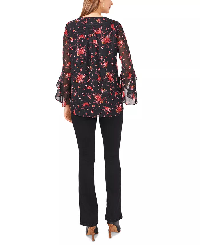 Vince Camuto Floral-Print Flutter-Sleeve Top, Size XS