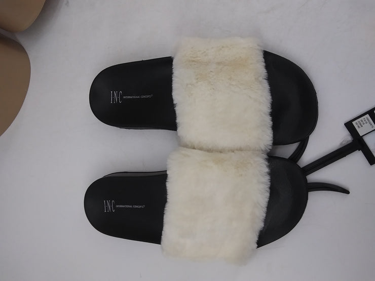 INC International Concepts Womens Faux Fur Varsity Slide Slippers