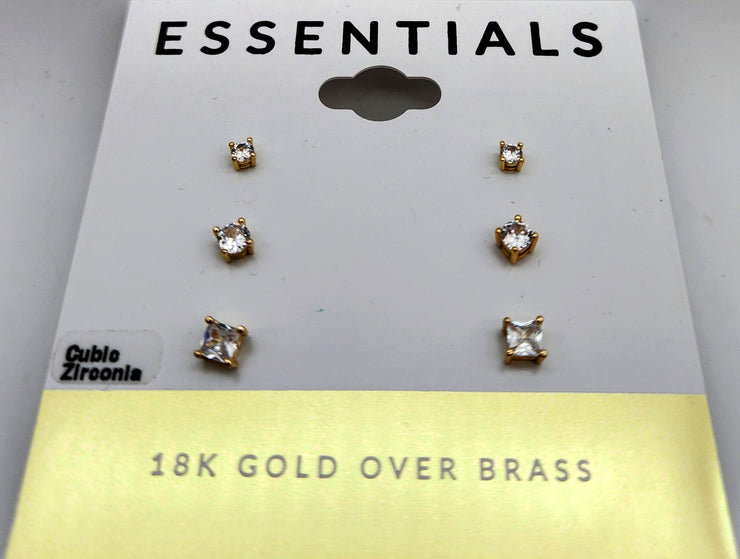 And Now This 3 PC. Set Cubic Zirconia Stud Gold Plate Earrings