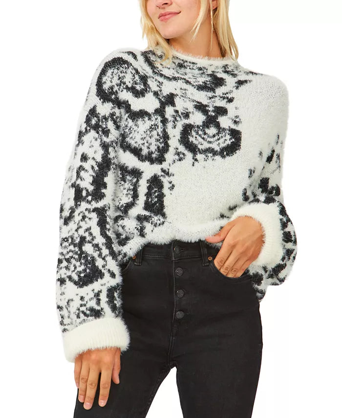 Vince Camuto Womens Animal Print Jacquard Fuzzy Sweater, Size XL