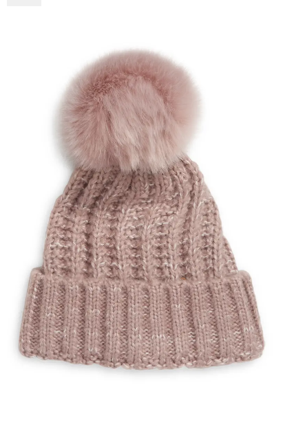 Kyi Kyi Chunky Wool Blend Beanie with Faux Fur Pom