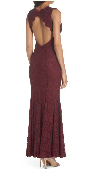 Morgan & Company Juniors Open-Back Glitter-Lace Gown