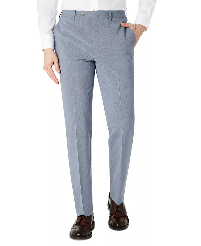 Lauren Ralph Lauren Mens Classic-Fit Gray/Blue Mini-Check Dress Pants, 38WX34