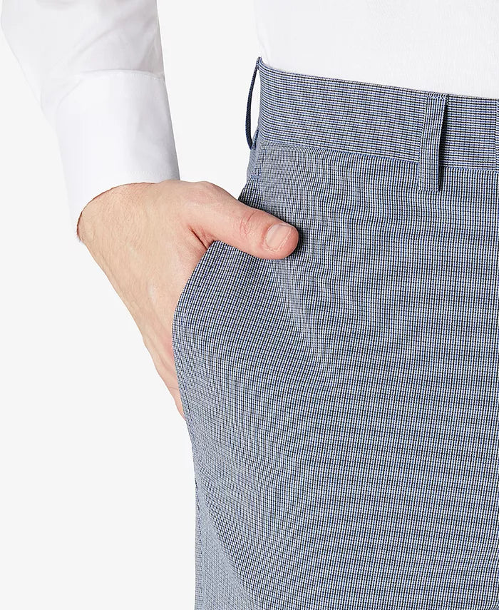 Lauren Ralph Lauren Mens Classic-Fit Gray/Blue Mini-Check Dress Pants, 38WX34