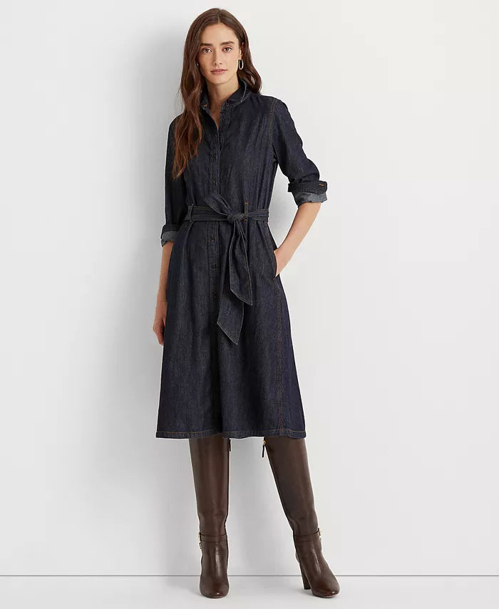 Lauren Ralph Lauren Denim A-Line Shirtdress – Dark Rinse Wash