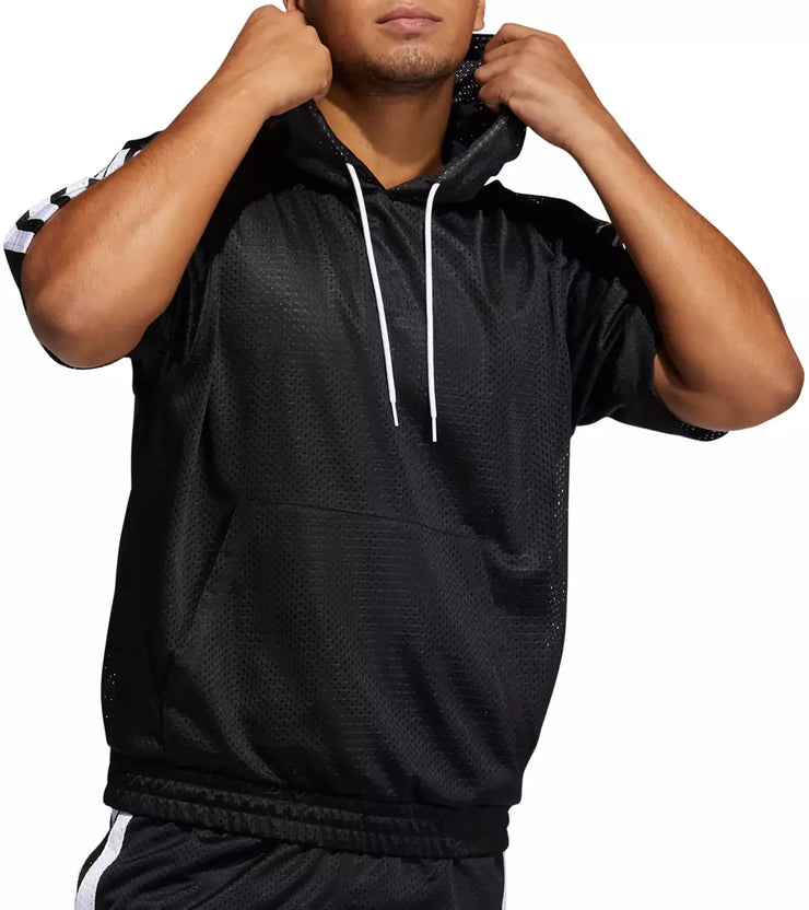 Adidas Mens Performance Drawstring Hoodie – Black/White, Size XL