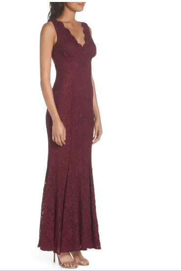 Morgan & Company Juniors Open-Back Glitter-Lace Gown