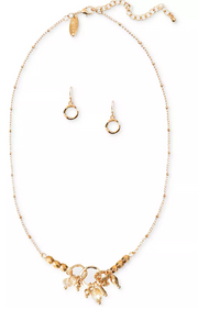 Style and Co Gold-Tone Beaded Charm Hammered Ring Statement Necklace and Earring