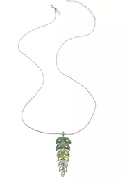 Inc Silver-Tone Ombre Crystal Leaf Long Pendant Necklace