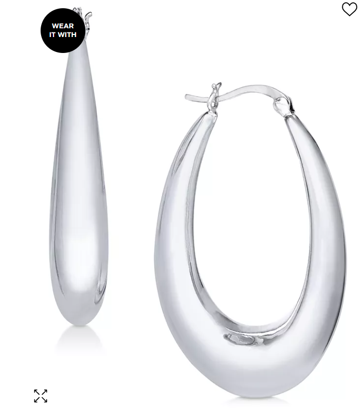 And Now This Large Silver Plated Polished Graduated Puff Medium Hoop Earrings