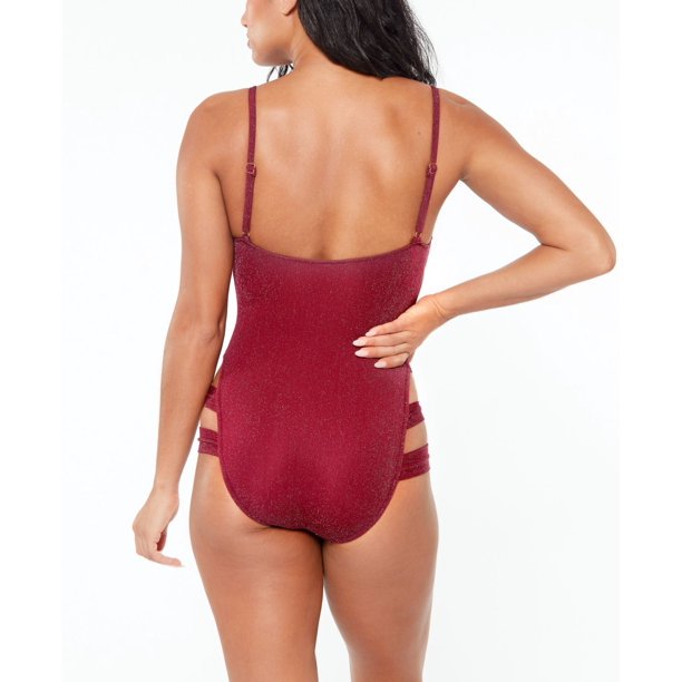 Bar III Shimmer Strappy-Leg One-Piece Swimsuit, Size Medium