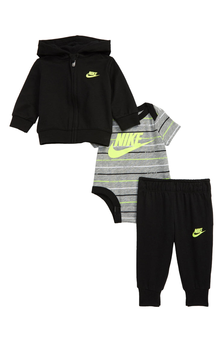 Nike Baby Boys Just Do It Striped Full-Zip Hoodie, Pants and Bodysuit, 3Months