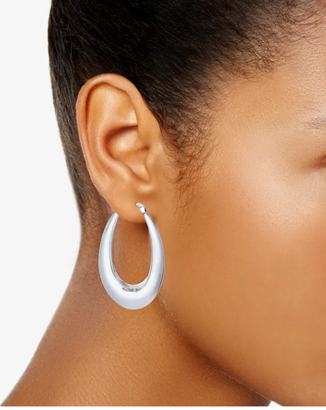 And Now This Large Silver Plated Polished Graduated Puff Medium Hoop Earrings