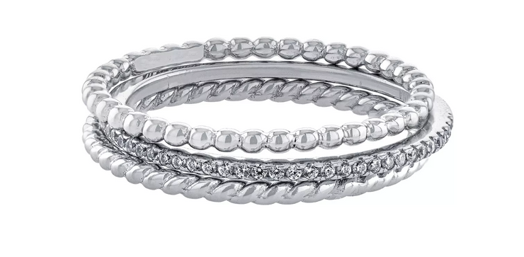 Giani Bernini Cubic Zirconia and Twisted Band Beaded Stackable Ring Trios, Size