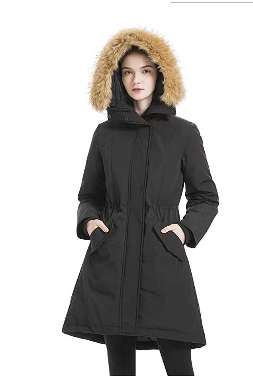 Valuker Womens Waterproof Thickened Down Parka Coat with Royal Fur, Size Small