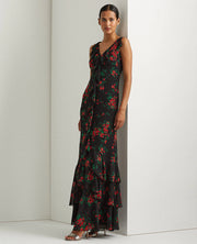 Lauren Ralph Lauren Floral Sleeveless Gown – Black/Red/Multi, Size 12