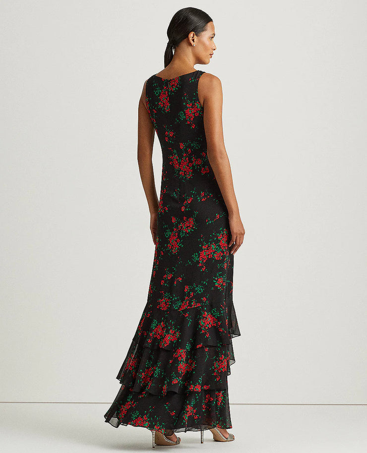 Lauren Ralph Lauren Floral Sleeveless Gown – Black/Red/Multi, Size 12
