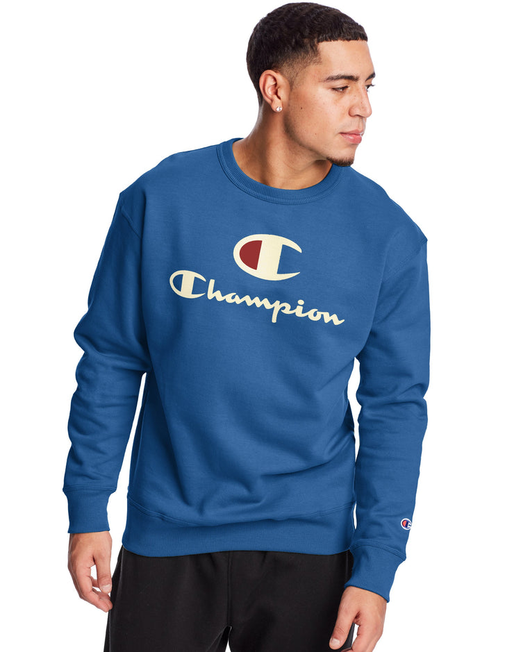 Champion Mens Fleece Sweatshirt Long Sleeve Crew Neck Powerblend Script Logo