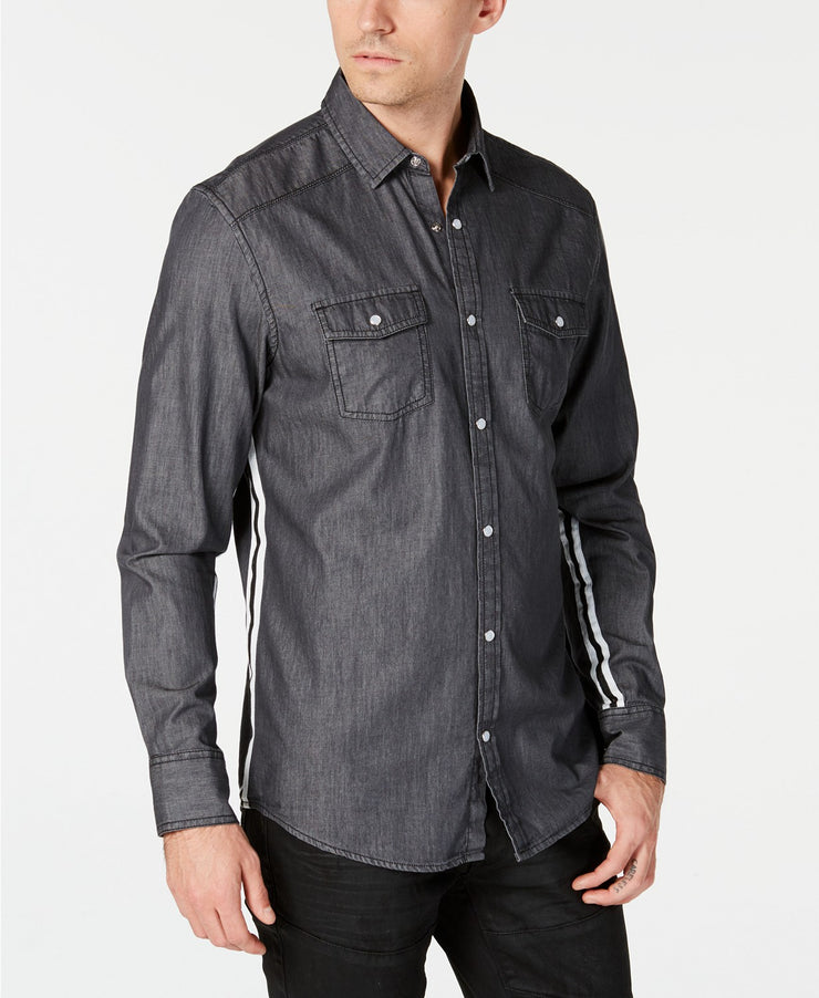 I-n-c Mens Side Stripe Button up Shirt,Size Large