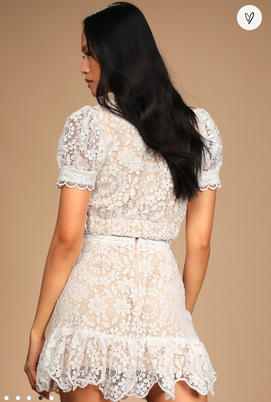 Lulus Always With Grace White Lace Ruffled Mini Skirt, Size Medium