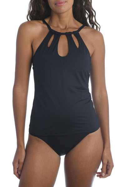 La Blanca Island Goddess High-Neck Cutout Tankini Top, Size 4