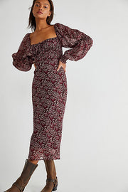 Free People Aglow Cutout Puffed-Sleeve Midi Dress, Size Small